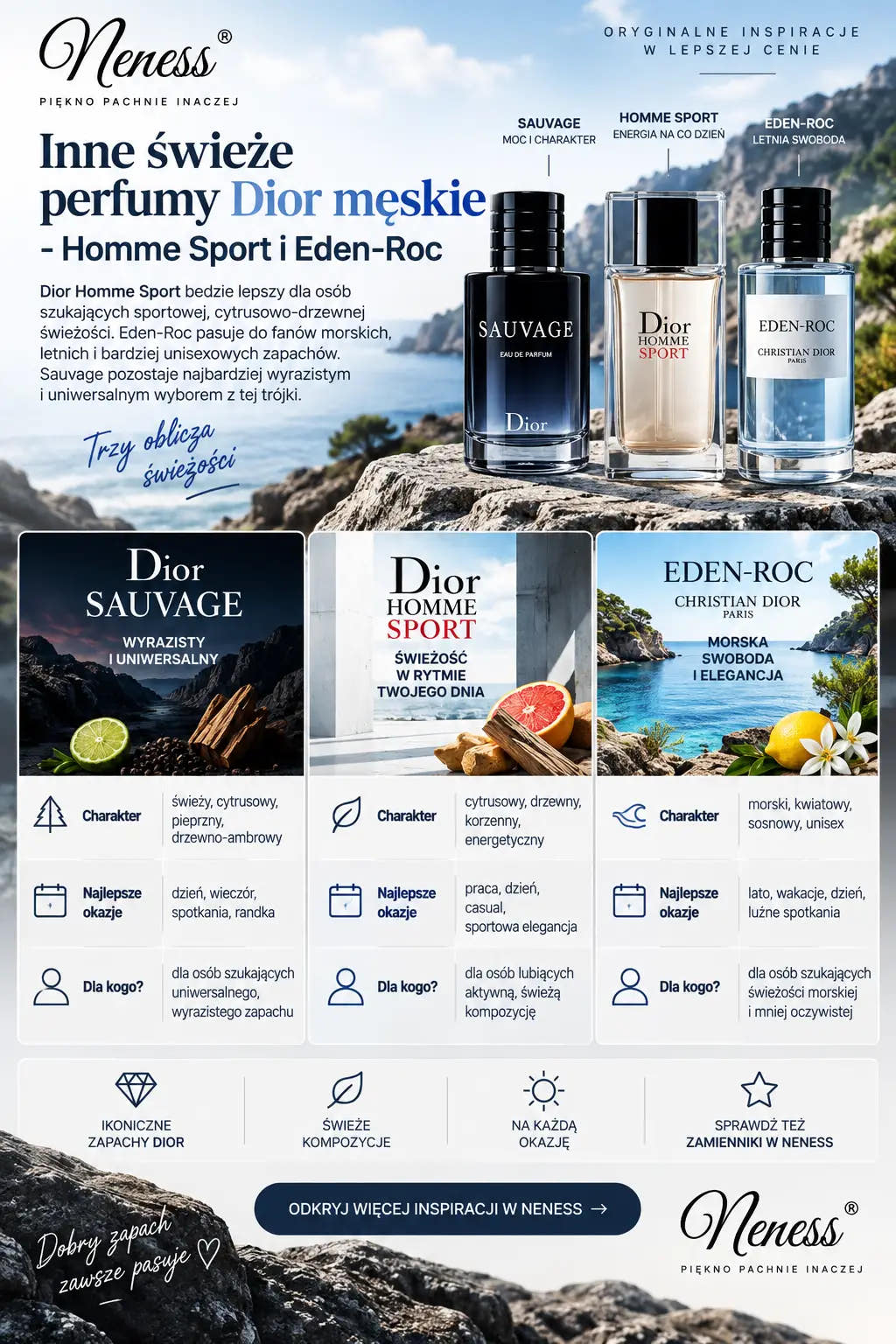 perfumy Dior męskie - Homme Sport i Eden-Roc