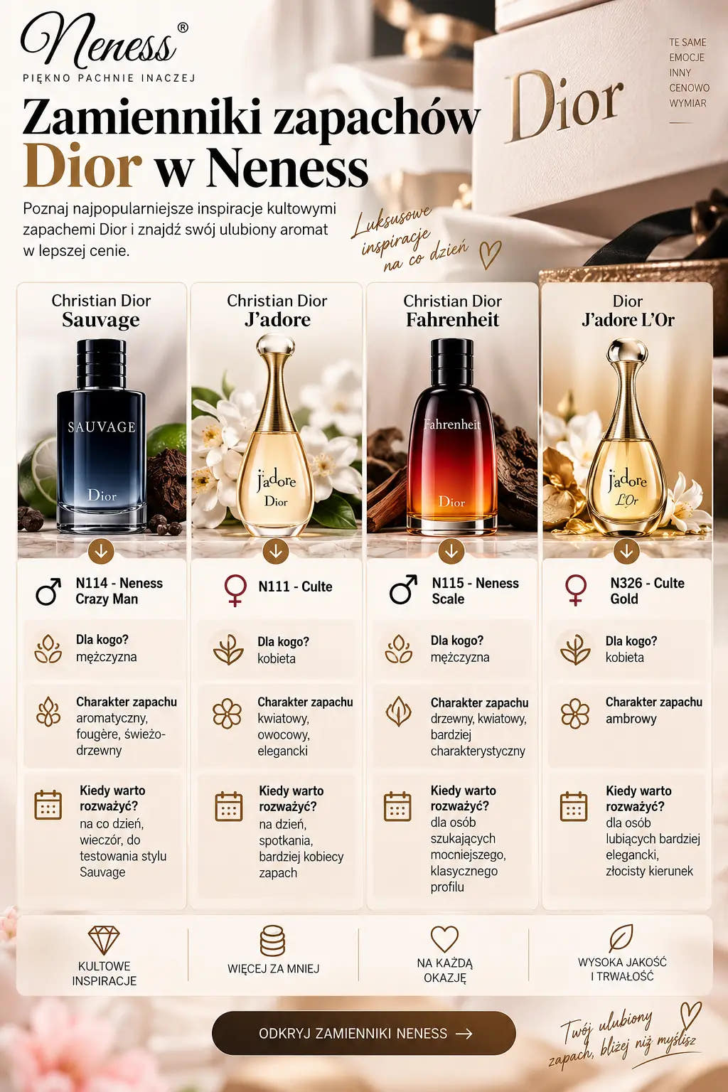 Popularne zamienniki perfum Dior w Neness